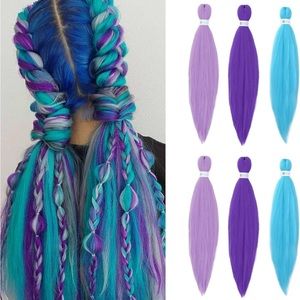 Braiding Hair Extensions 26 Inch 4 packs - Light Purple/Purple/Blue